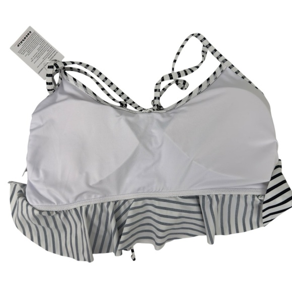 NWT CocoShip Black Stripe Corset Tie Back Flounce Bikini Top Boho Retro Size 16 - Picture 12 of 16